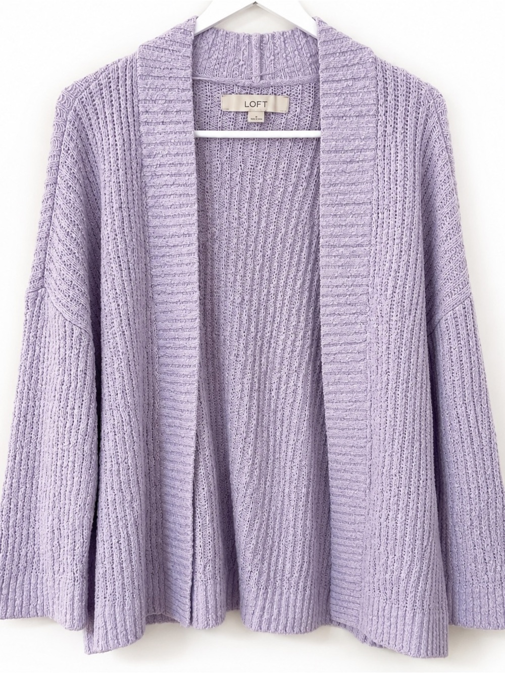 LOFT Lilac Open-Front Ribbed Knit Cardigan